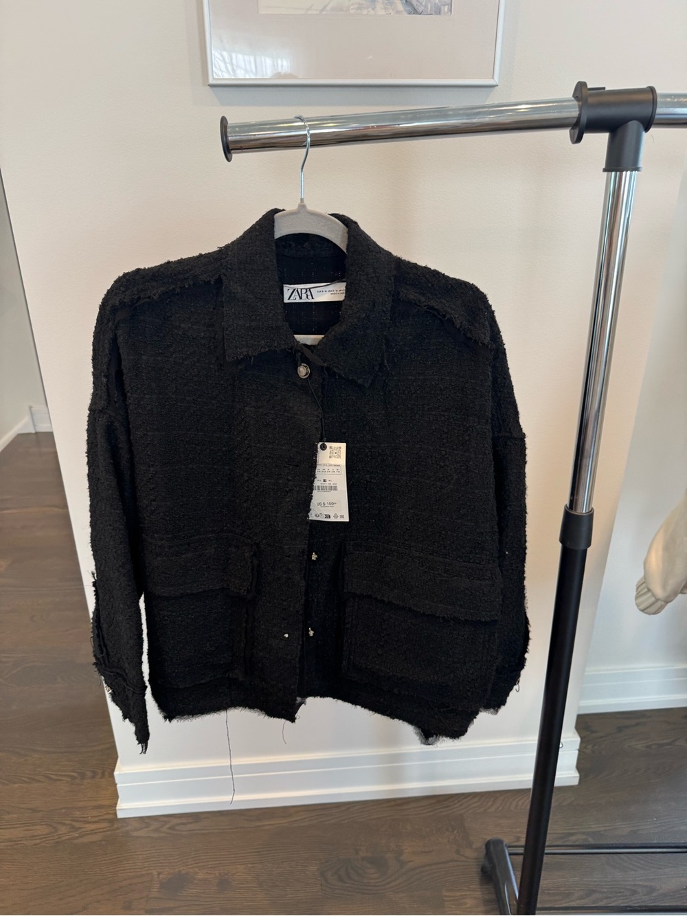 Zara Black Bouclé Overshirt Jacket